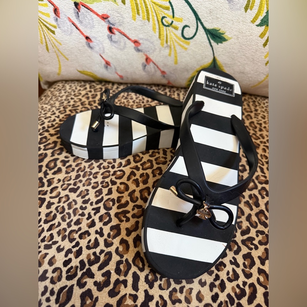 kate spade Black & White Striped Bow Sandals